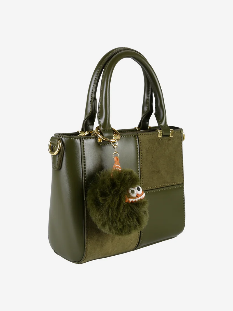 Borsa donna mini con doppi manici e dettaglio in ecopelliccia - verde