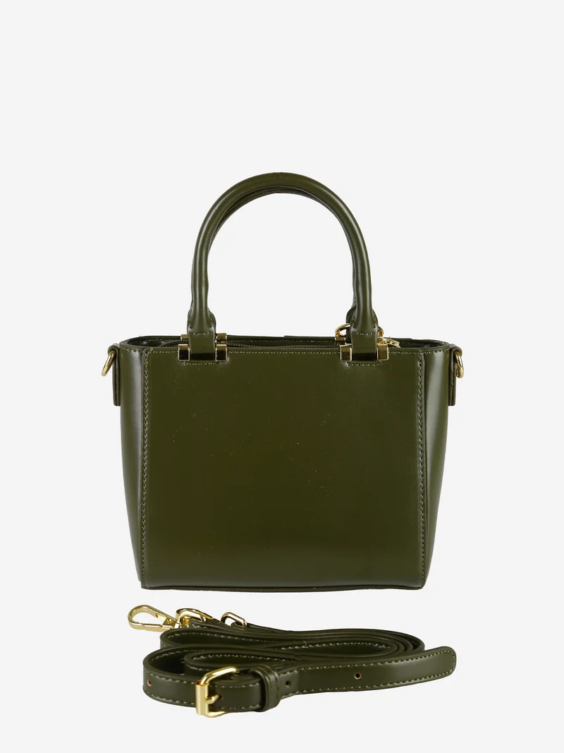 Borsa donna mini con doppi manici e dettaglio in ecopelliccia - verde