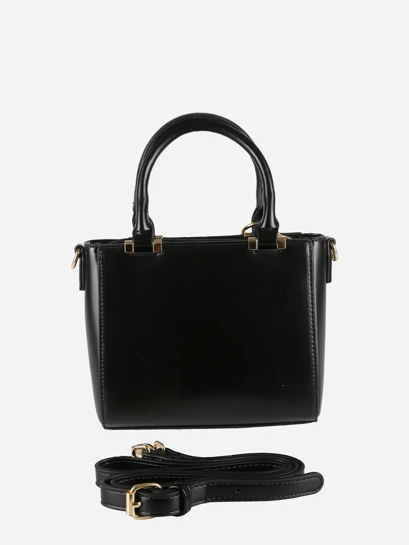 Borsa donna mini con doppi manici e dettaglio in ecopelliccia - nero