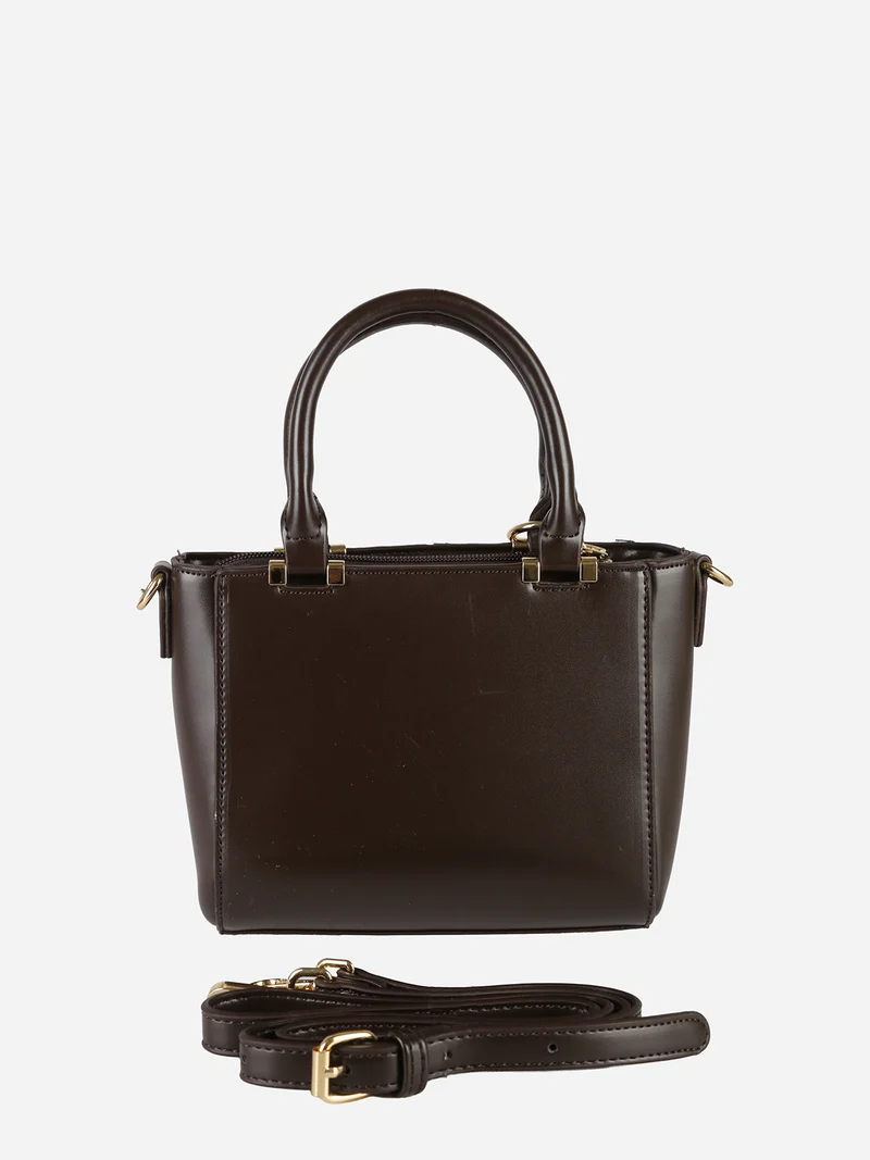 Borsa donna mini con doppi manici e dettaglio in ecopelliccia - moro