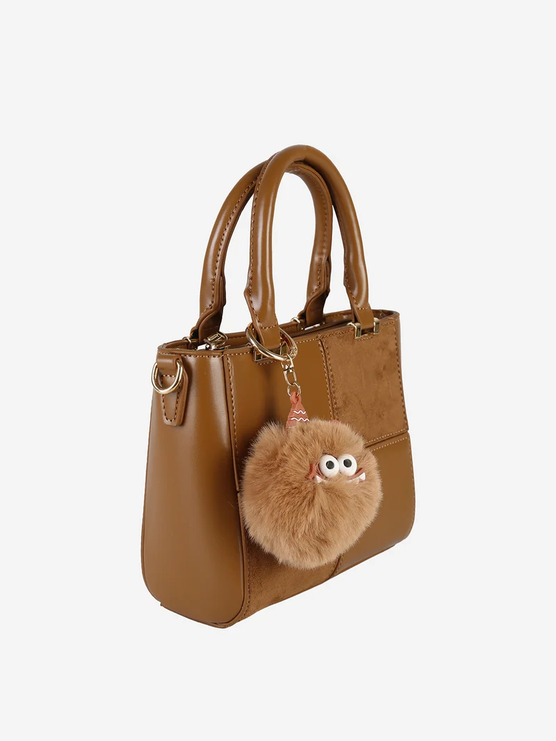Borsa donna mini con doppi manici e dettaglio in ecopelliccia - marrone