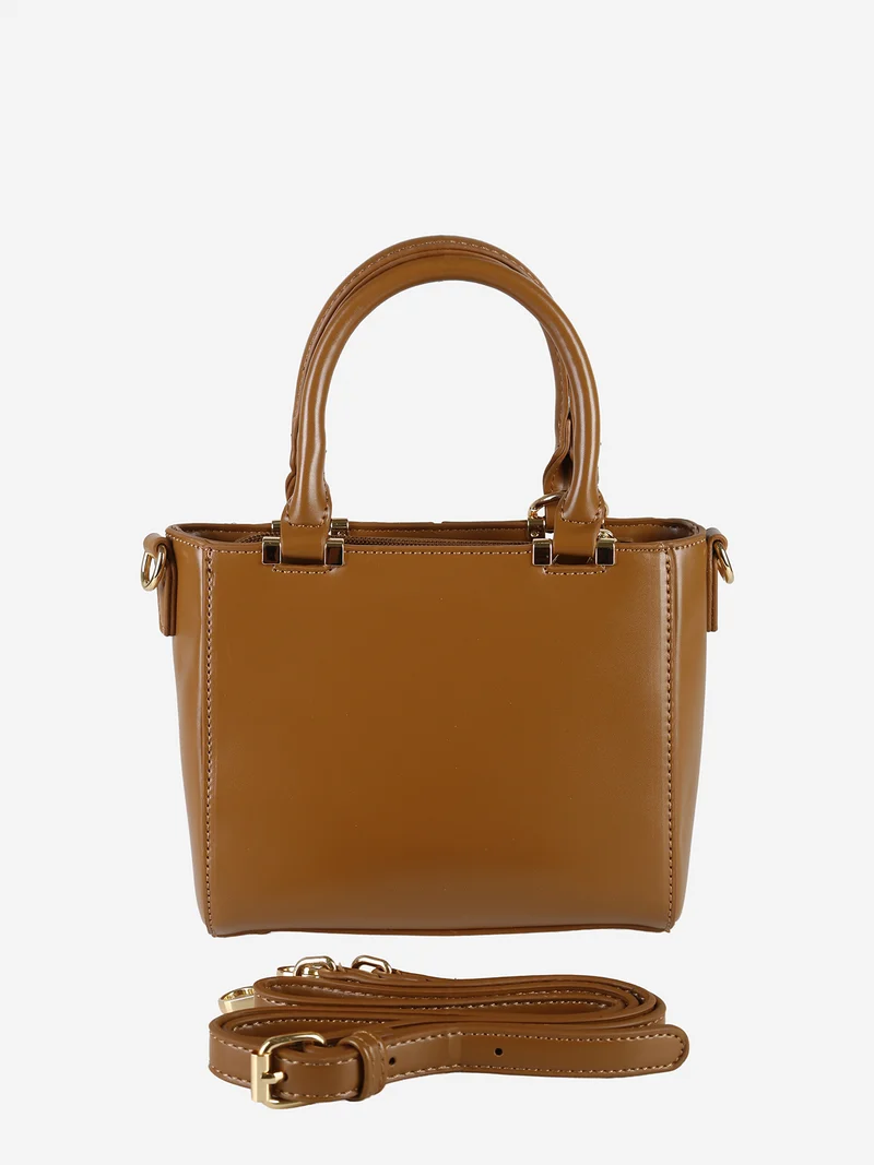 Borsa donna mini con doppi manici e dettaglio in ecopelliccia - marrone