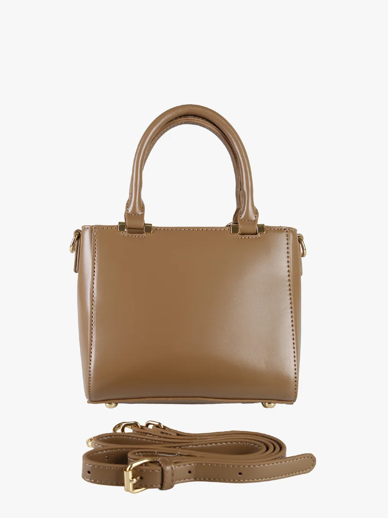 Borsa donna mini con doppi manici e dettaglio in ecopelliccia - khaki