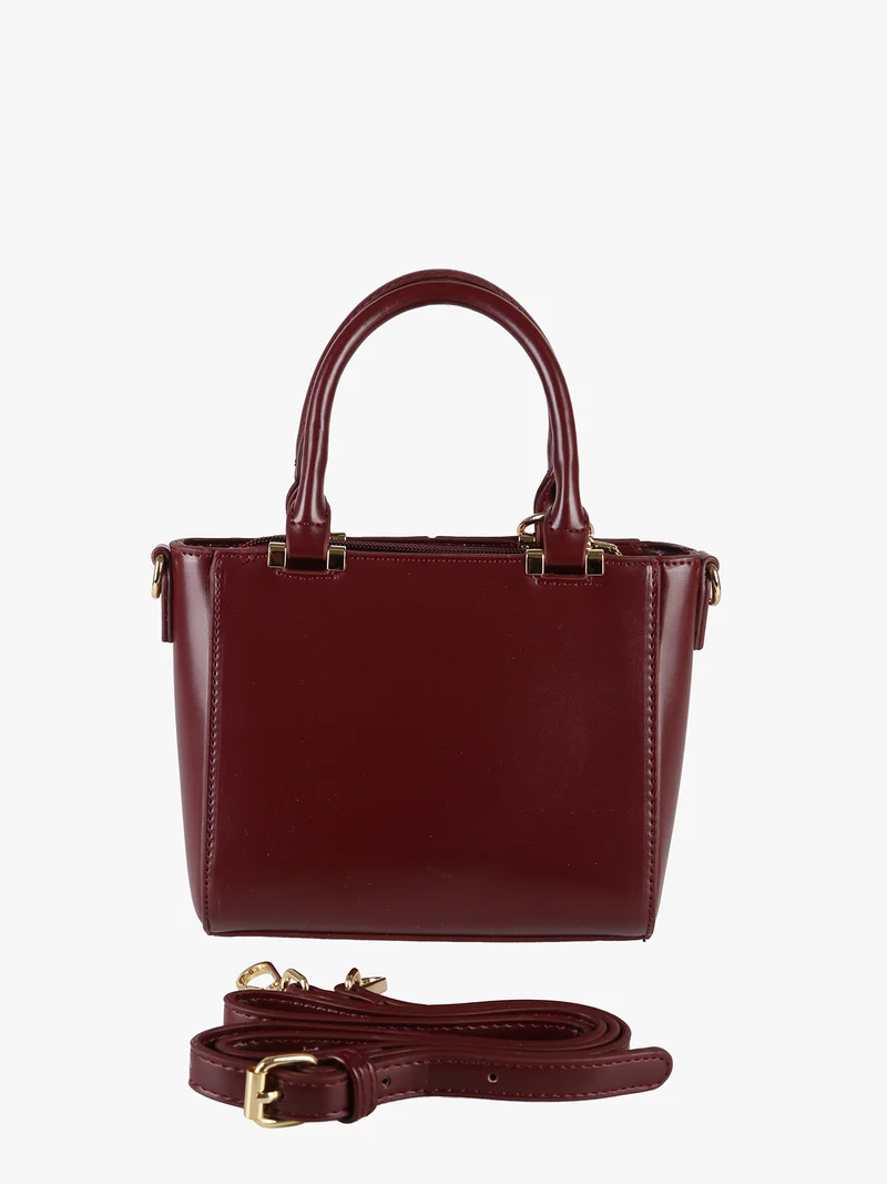 Borsa donna mini con doppi manici e dettaglio in ecopelliccia - bordeaux