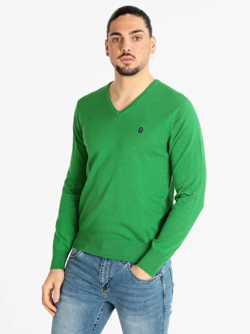 Pullover leggero da uomo con scollo a V - verde