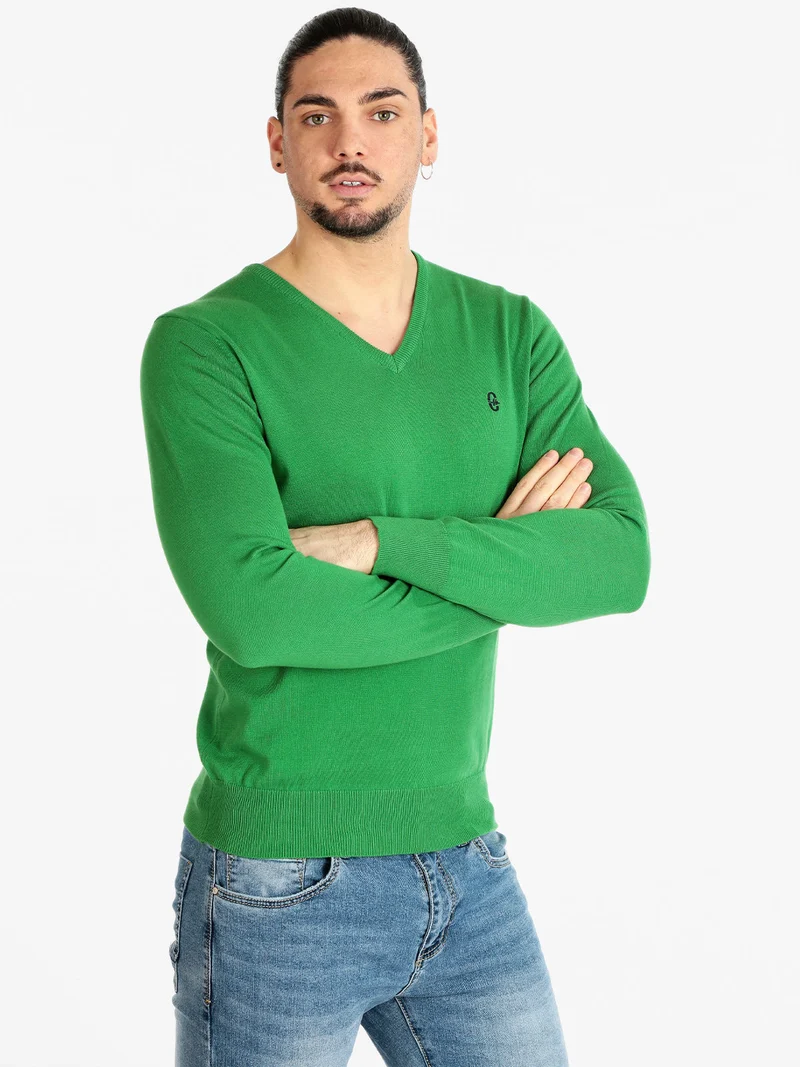 Pullover leggero da uomo con scollo a V - verde