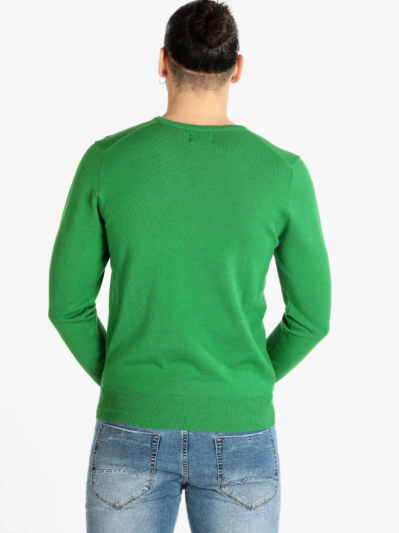 Pullover leggero da uomo con scollo a V - verde
