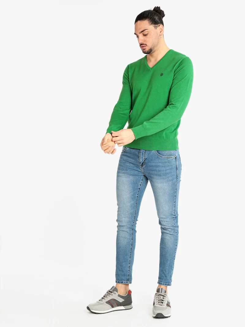 Pullover leggero da uomo con scollo a V - verde