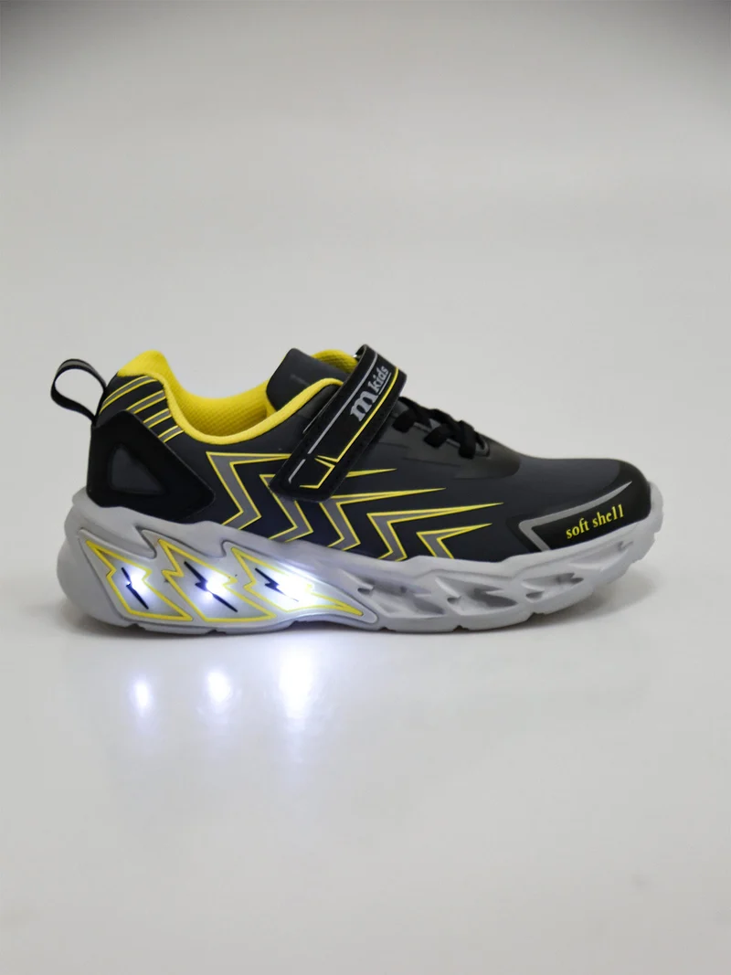 Sneakers da ragazzo con luci e cinturino a strappo - grigio