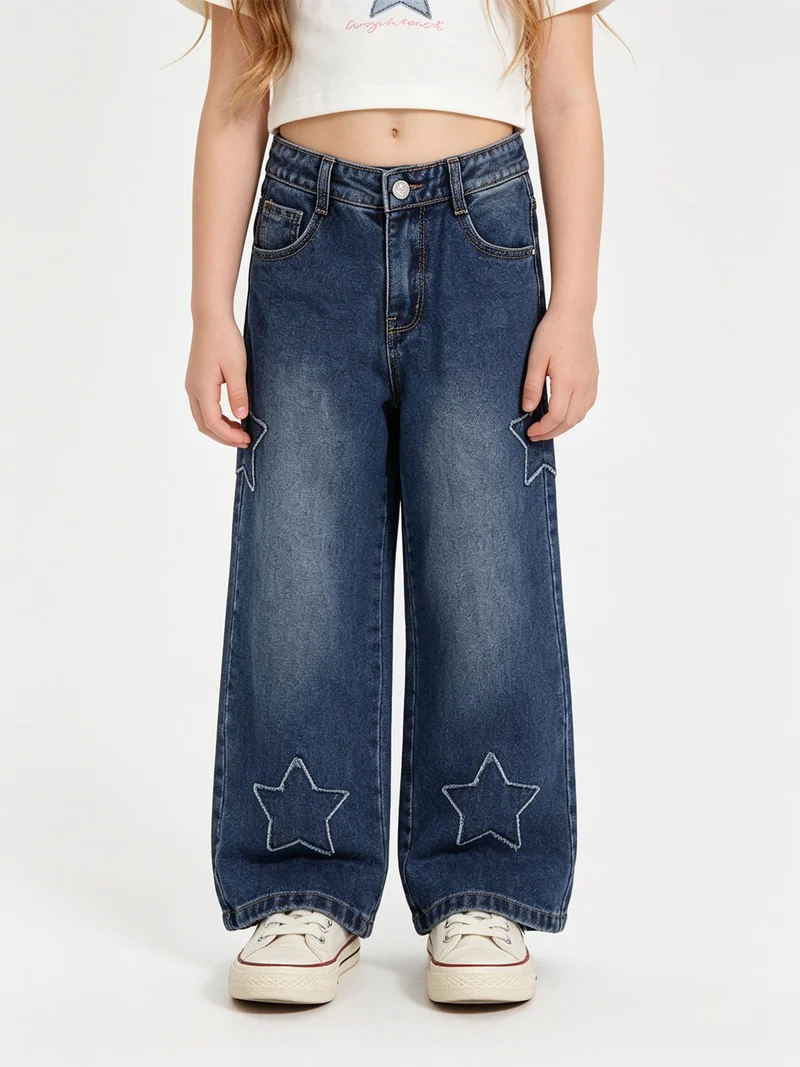 Jeans wide leg da bambina con toppe - jeans