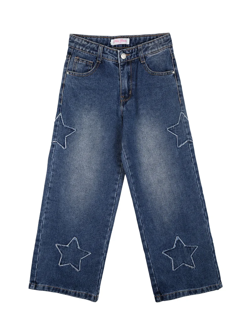 Jeans wide leg da bambina con toppe - jeans
