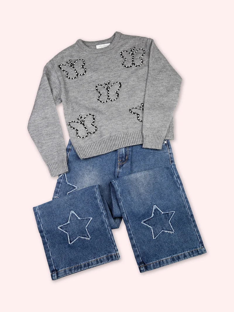 Jeans wide leg da bambina con toppe - jeans