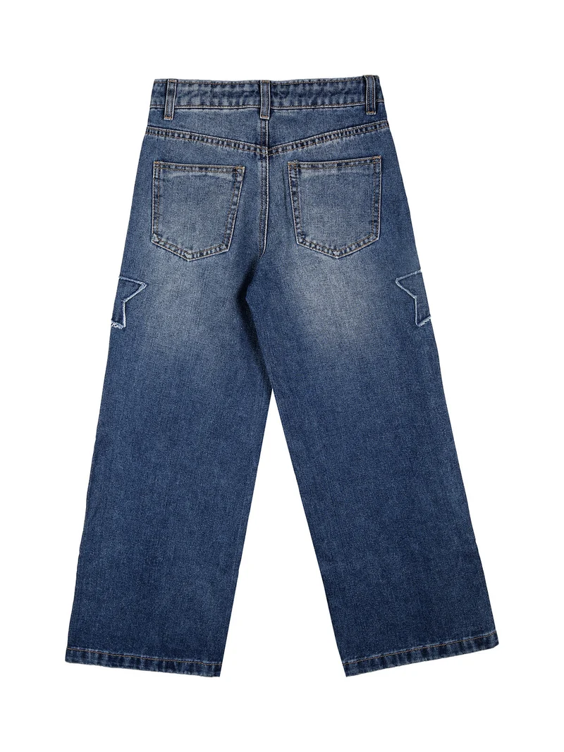 Jeans wide leg da bambina con toppe - jeans