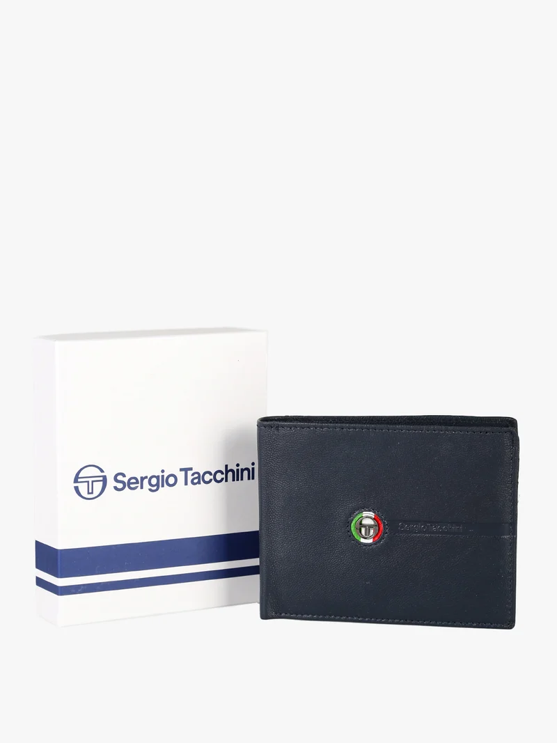 Portafoglio da uomo in pelle con logo - blu scuro
