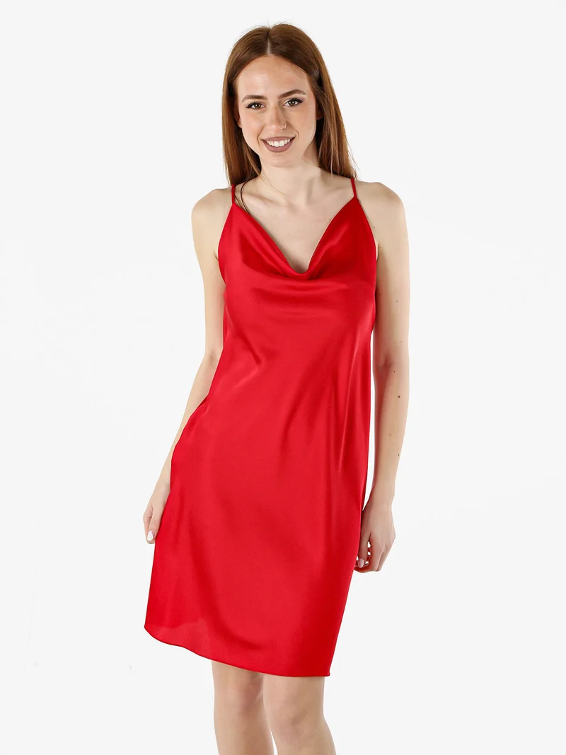 Vestito da donna con spalline sottili e scollo a cascata - rosso