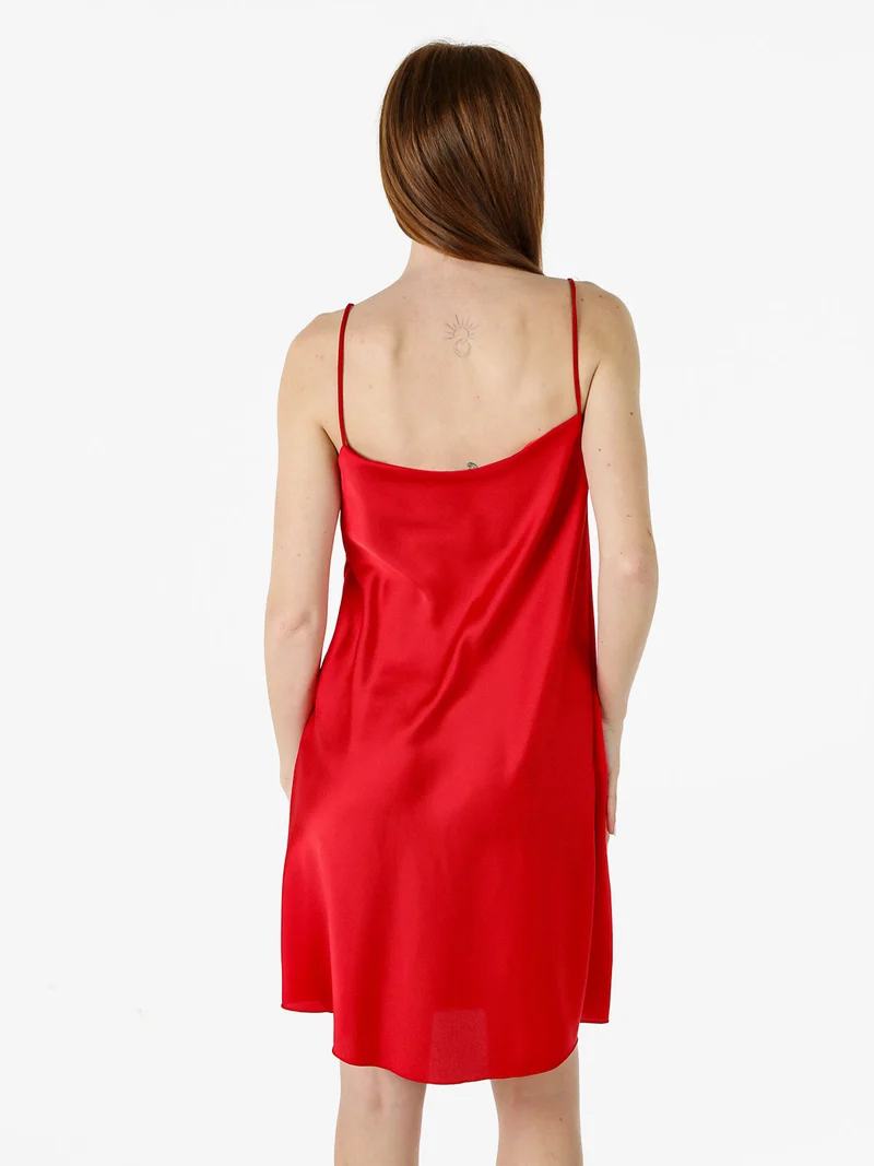 Vestito da donna con spalline sottili e scollo a cascata - rosso