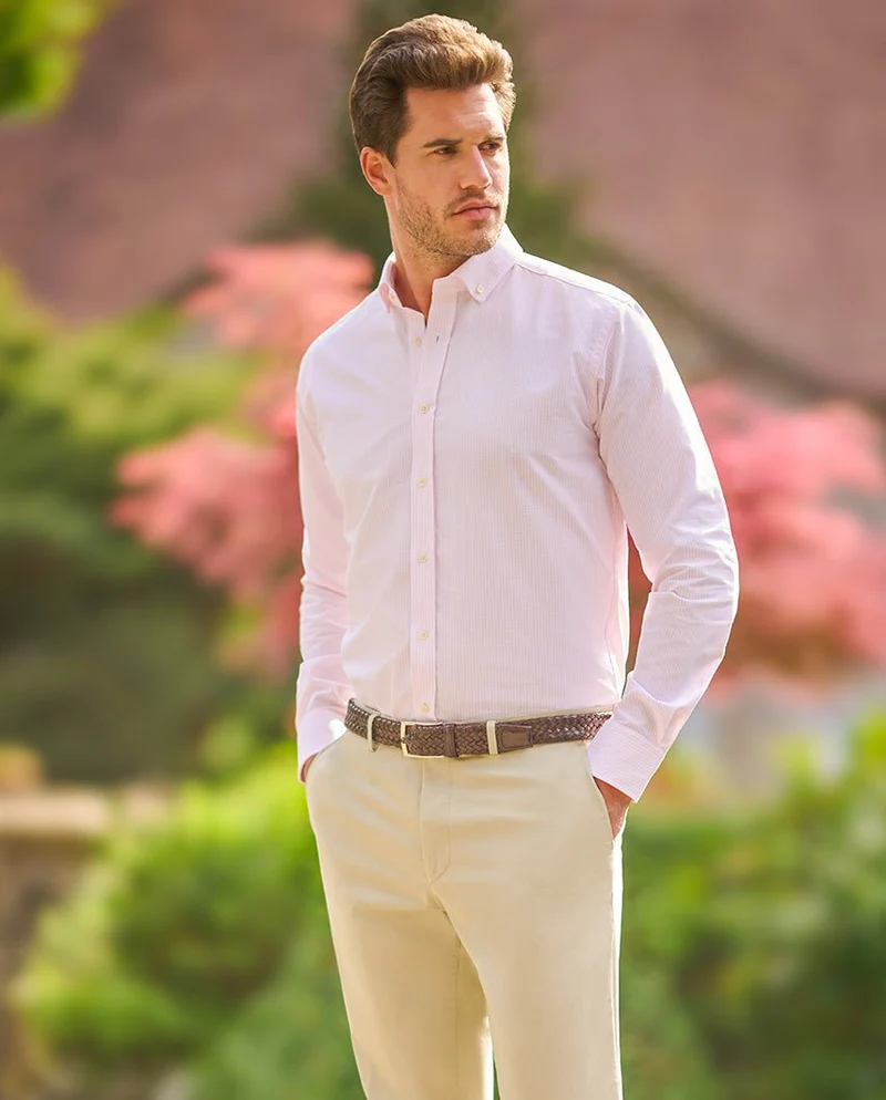 Button Down Hemd "Steward" im rose-weißen Oxford Streifen