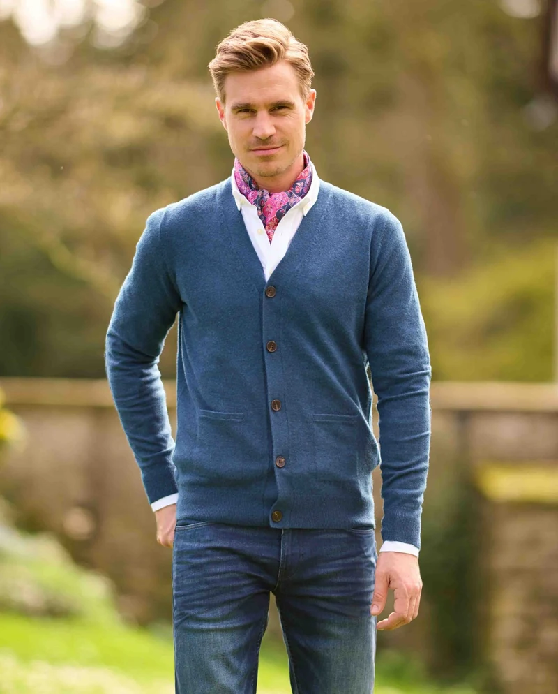 Herren Merino-Strickjacke "The Cardigan" in denim blue
