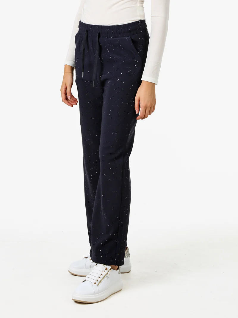 Pantaloni donna con dettagli brillanti e interno felpato - blu scuro