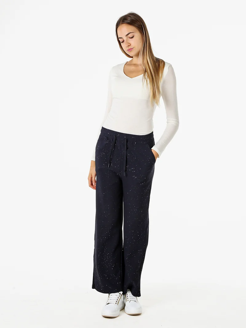 Pantaloni donna con dettagli brillanti e interno felpato - blu scuro