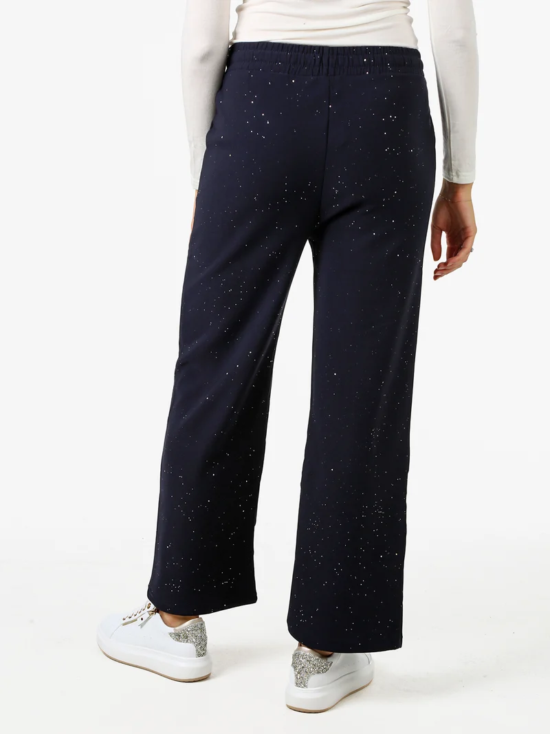 Pantaloni donna con dettagli brillanti e interno felpato - blu scuro