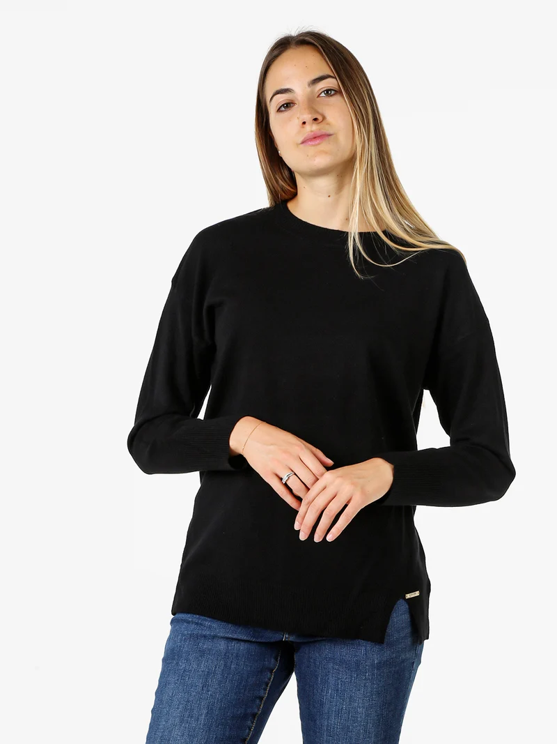 Maglia girocollo da donna in tinta unita - nero