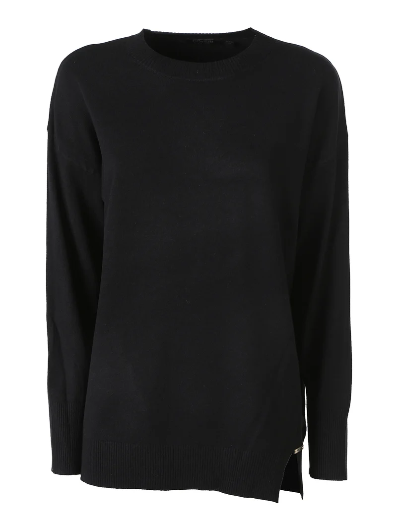 Maglia girocollo da donna in tinta unita - nero