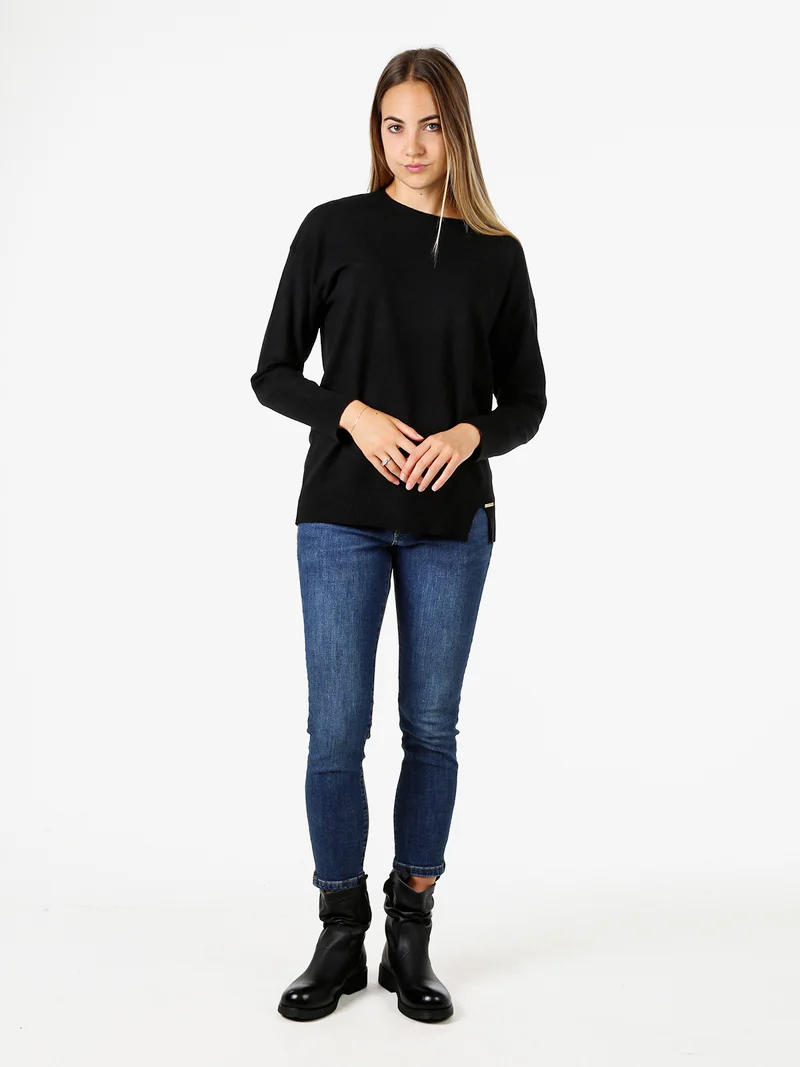 Maglia girocollo da donna in tinta unita - nero