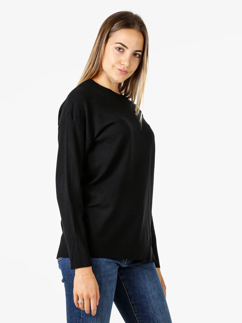 Maglia girocollo da donna in tinta unita - nero