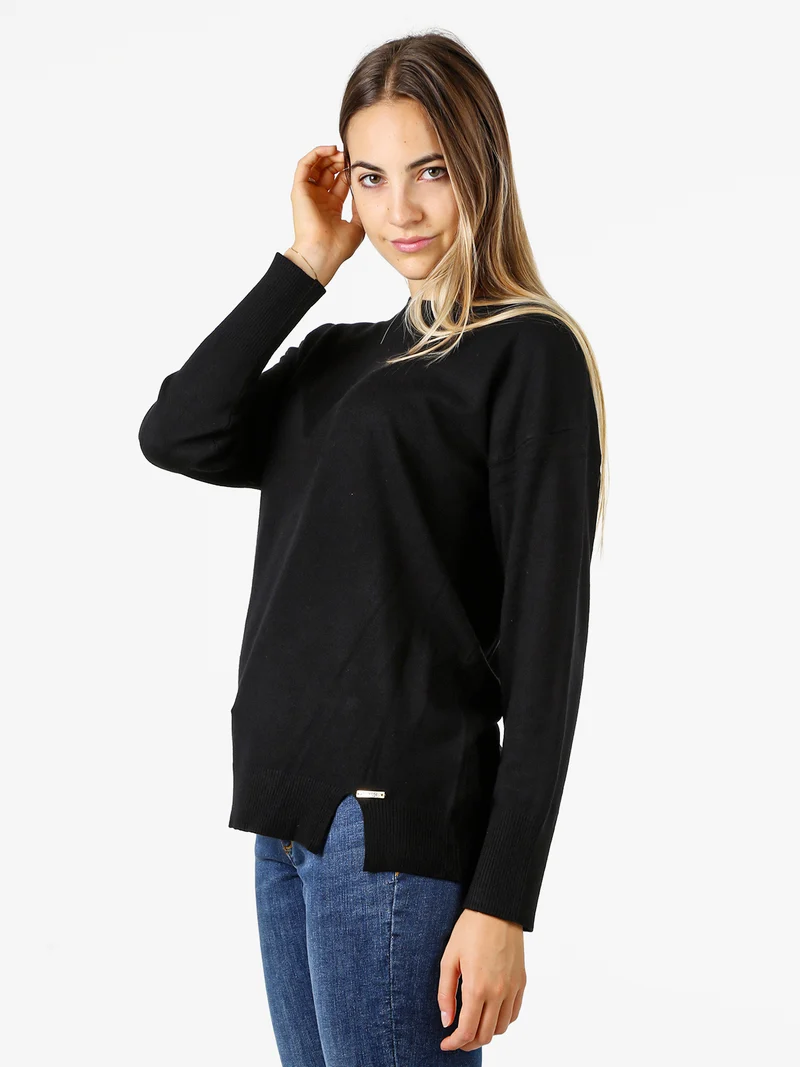 Maglia girocollo da donna in tinta unita - nero