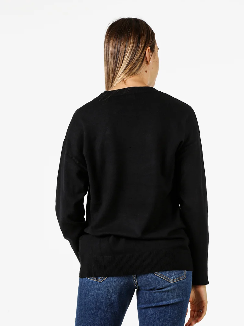 Maglia girocollo da donna in tinta unita - nero