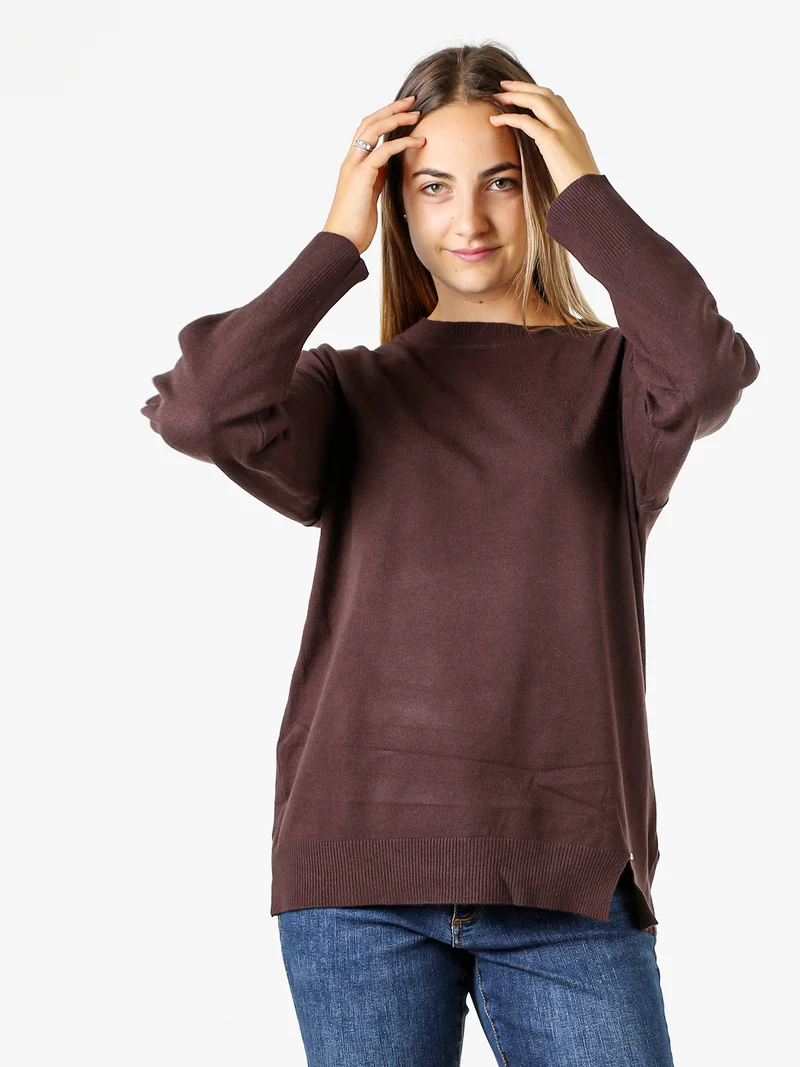 Maglia girocollo da donna in tinta unita - moro