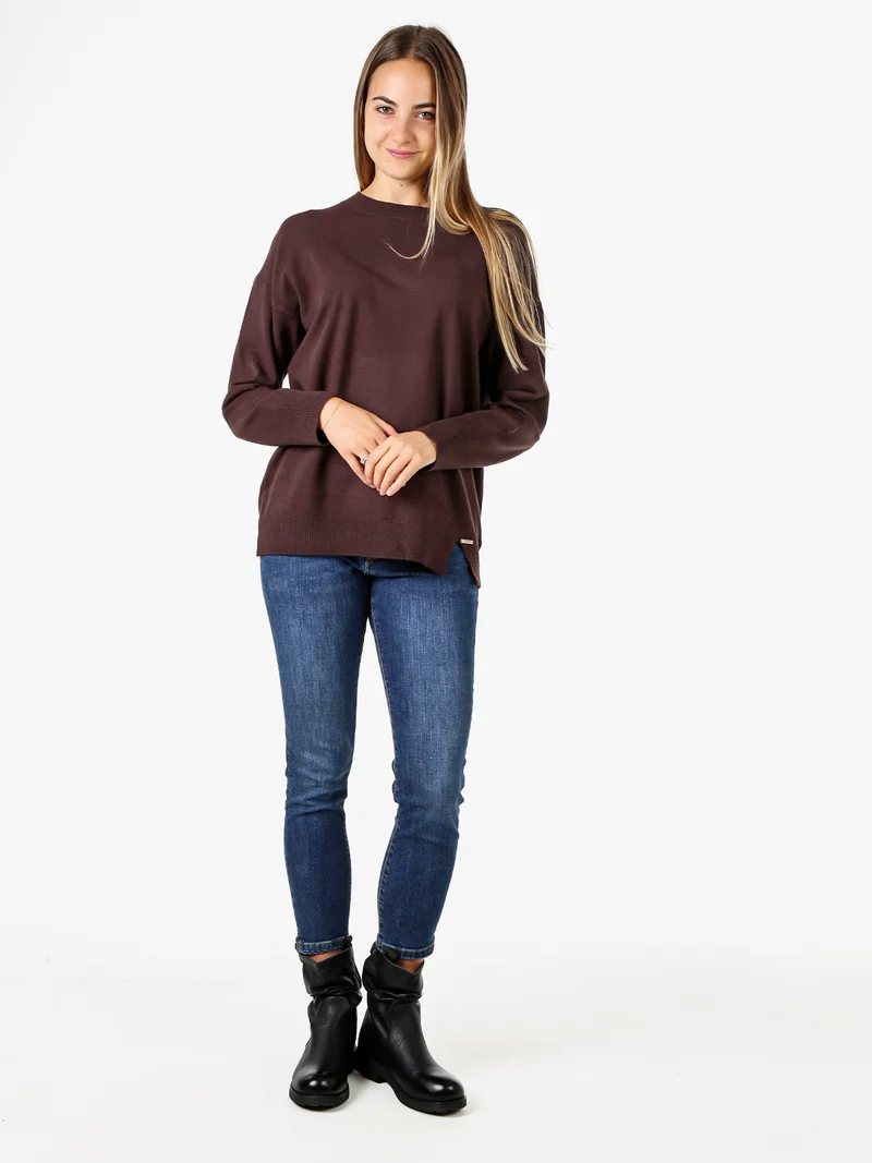 Maglia girocollo da donna in tinta unita - moro