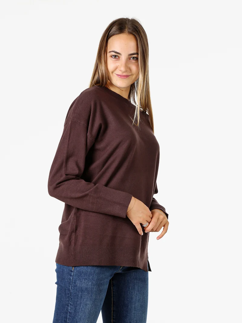 Maglia girocollo da donna in tinta unita - moro