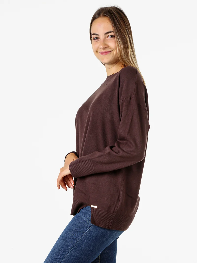 Maglia girocollo da donna in tinta unita - moro