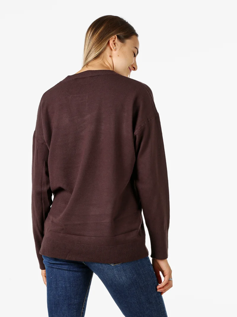 Maglia girocollo da donna in tinta unita - moro