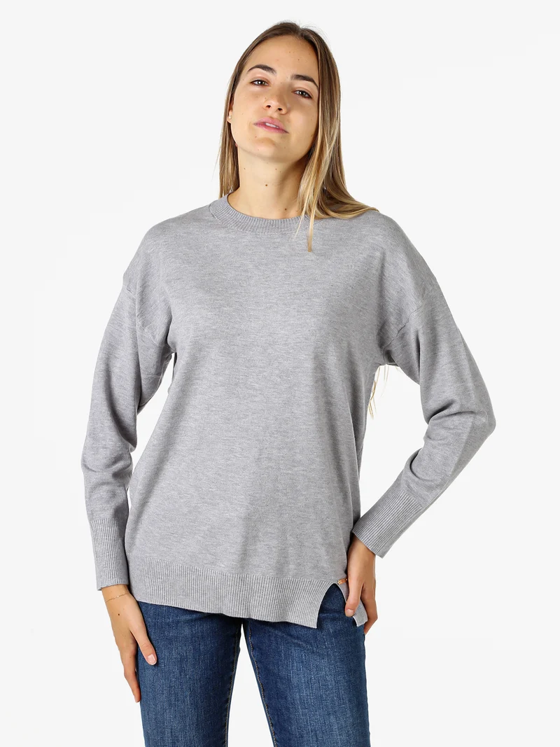 Maglia girocollo da donna in tinta unita - grigio