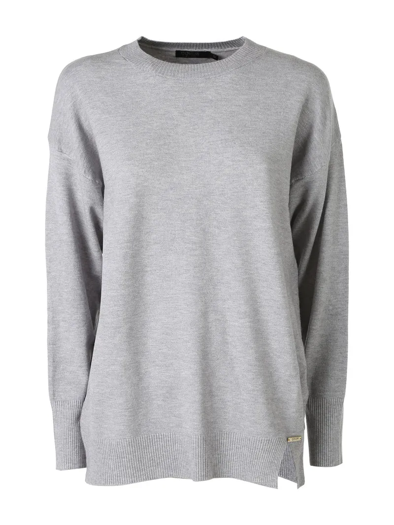 Maglia girocollo da donna in tinta unita - grigio