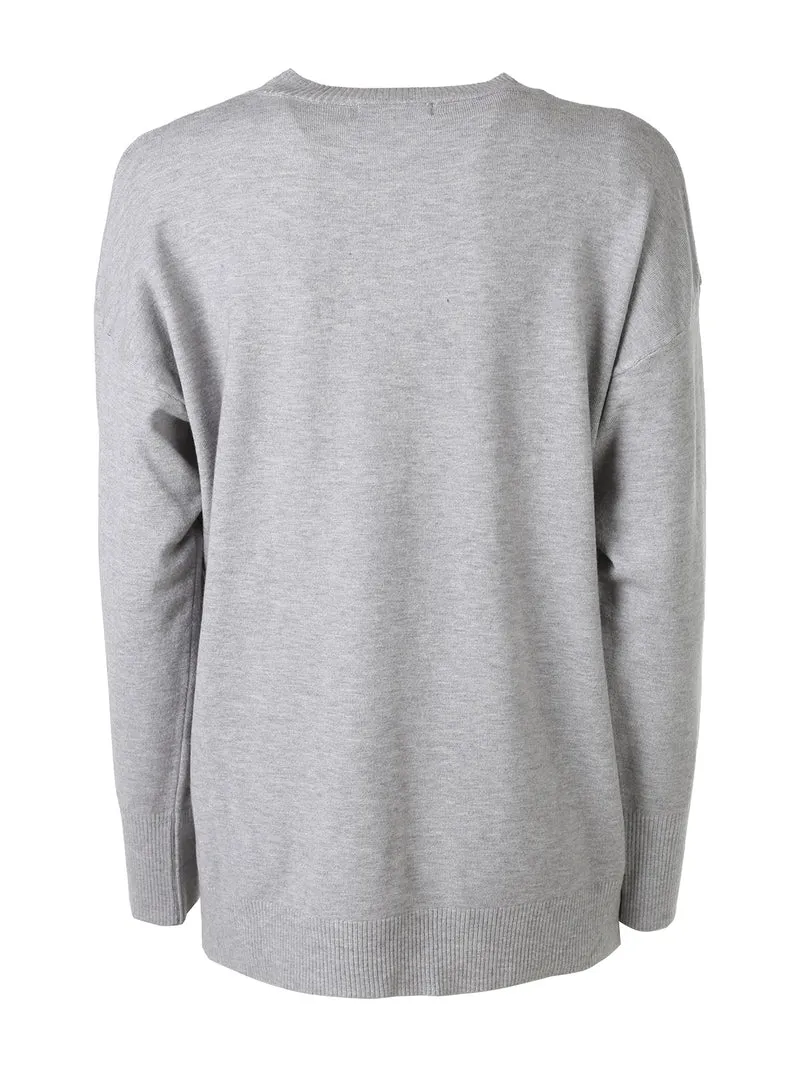 Maglia girocollo da donna in tinta unita - grigio