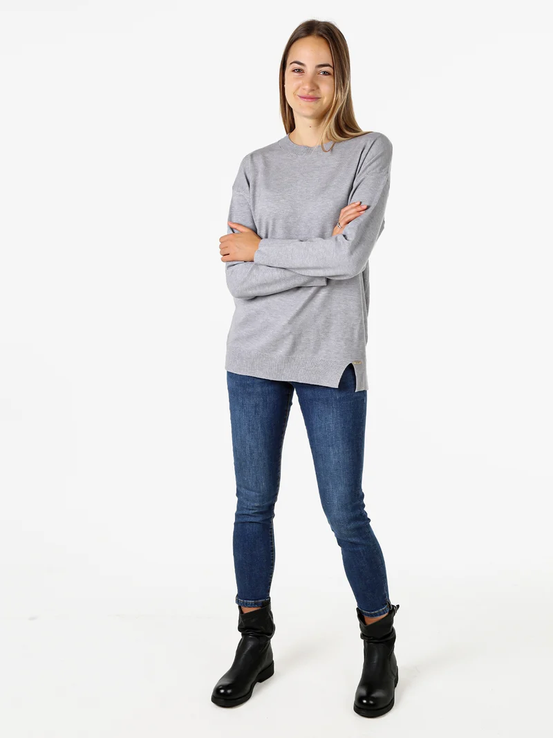 Maglia girocollo da donna in tinta unita - grigio