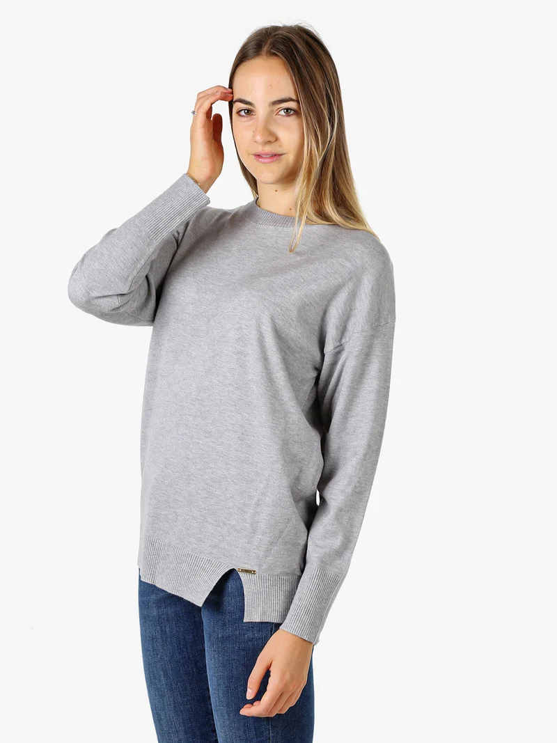 Maglia girocollo da donna in tinta unita - grigio