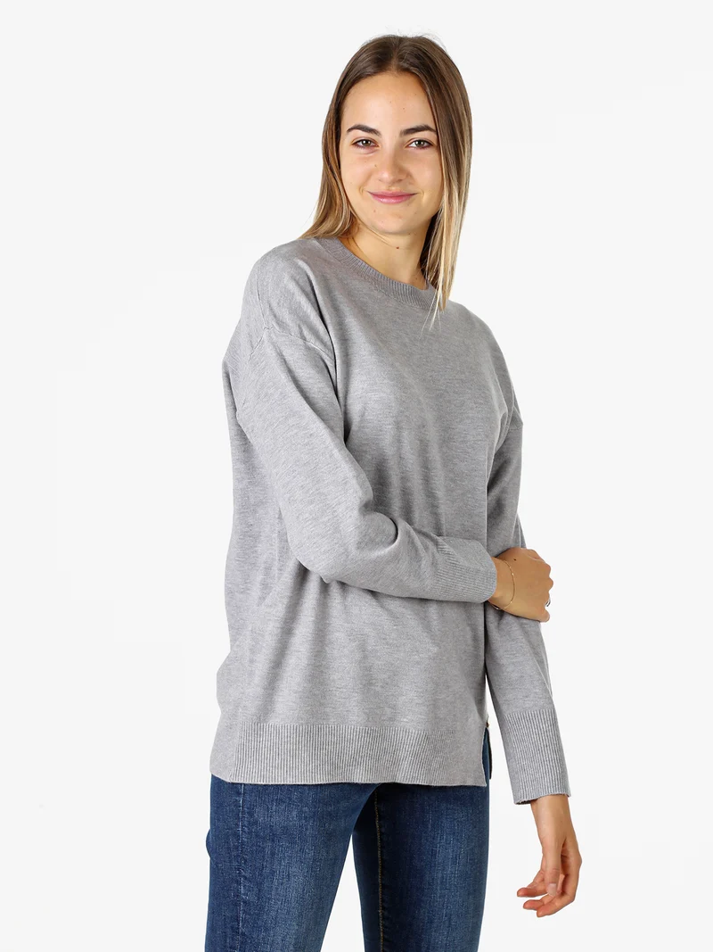 Maglia girocollo da donna in tinta unita - grigio