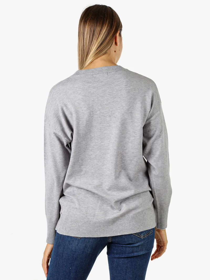Maglia girocollo da donna in tinta unita - grigio