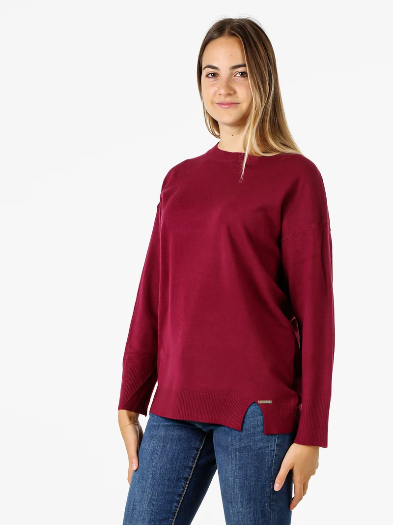 Maglia girocollo da donna in tinta unita - bordeaux