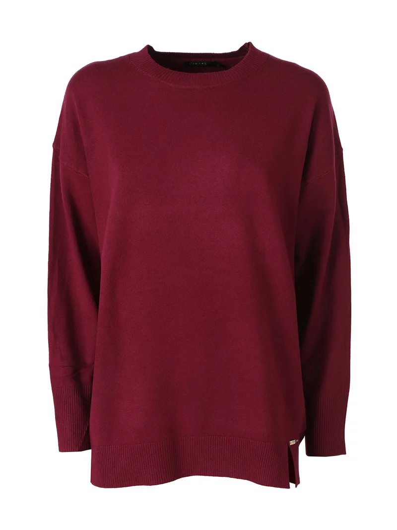 Maglia girocollo da donna in tinta unita - bordeaux