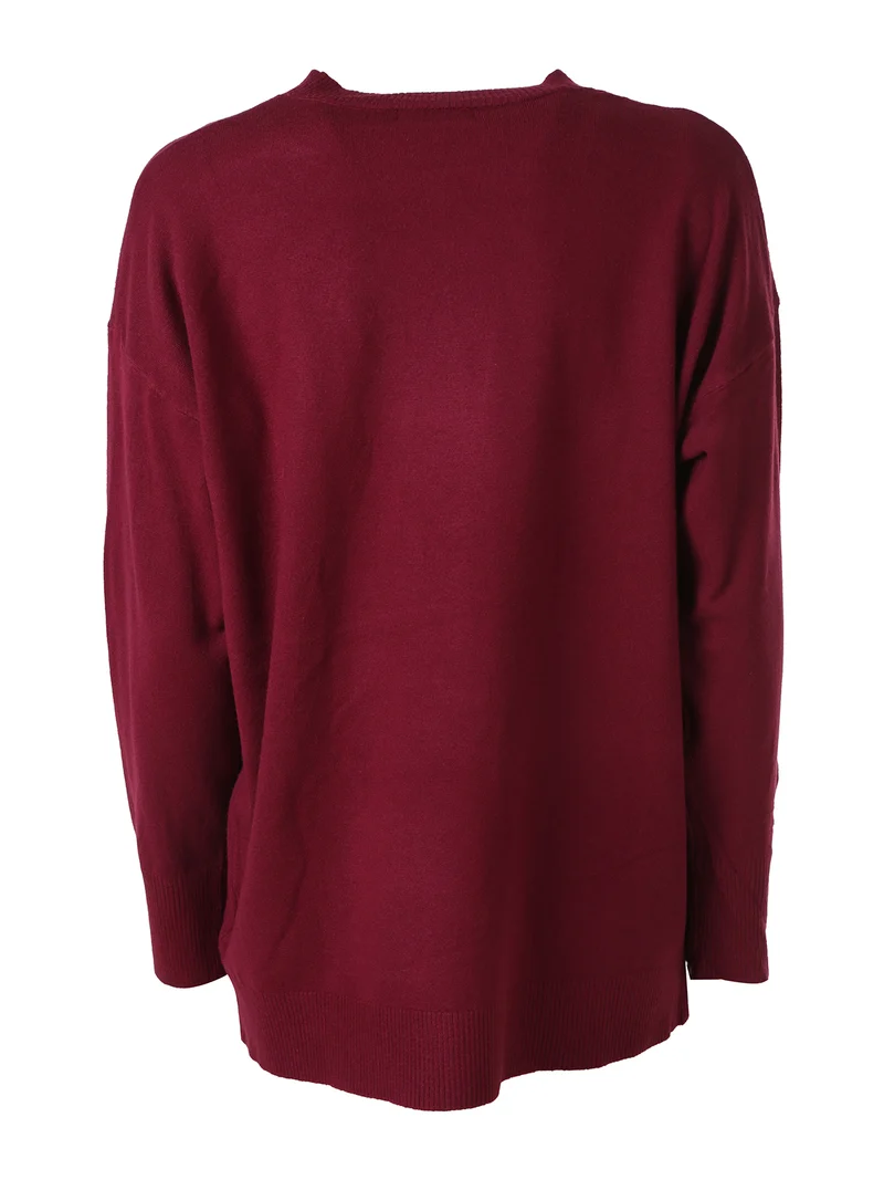 Maglia girocollo da donna in tinta unita - bordeaux