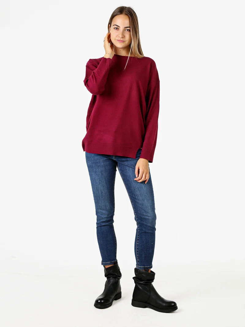 Maglia girocollo da donna in tinta unita - bordeaux