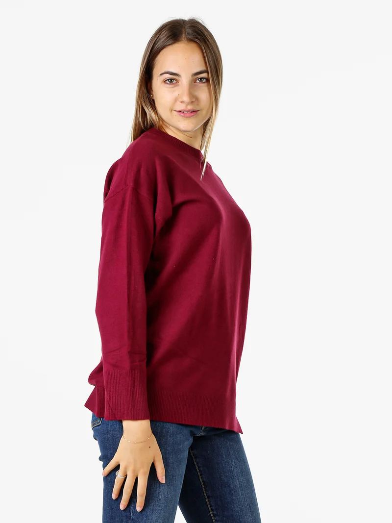 Maglia girocollo da donna in tinta unita - bordeaux