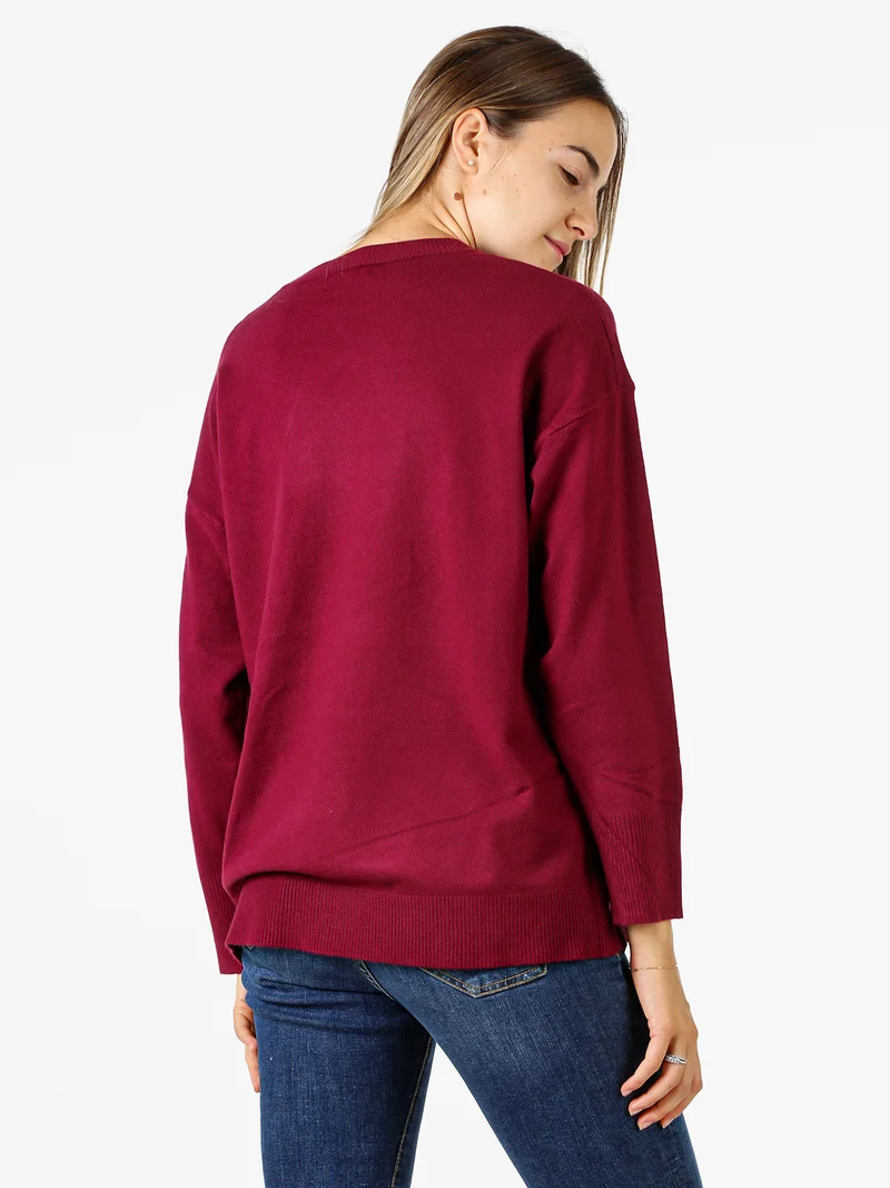Maglia girocollo da donna in tinta unita - bordeaux