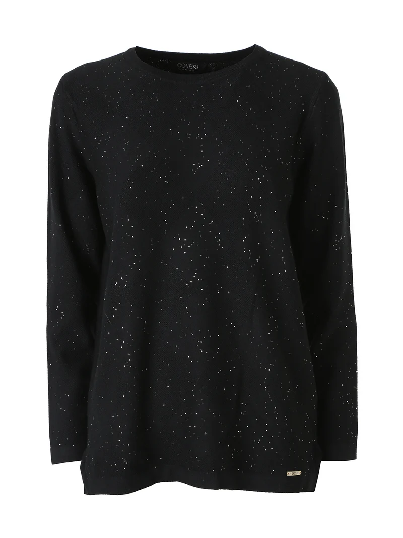 Maglia girocollo da donna con dettagli di paillettes - nero